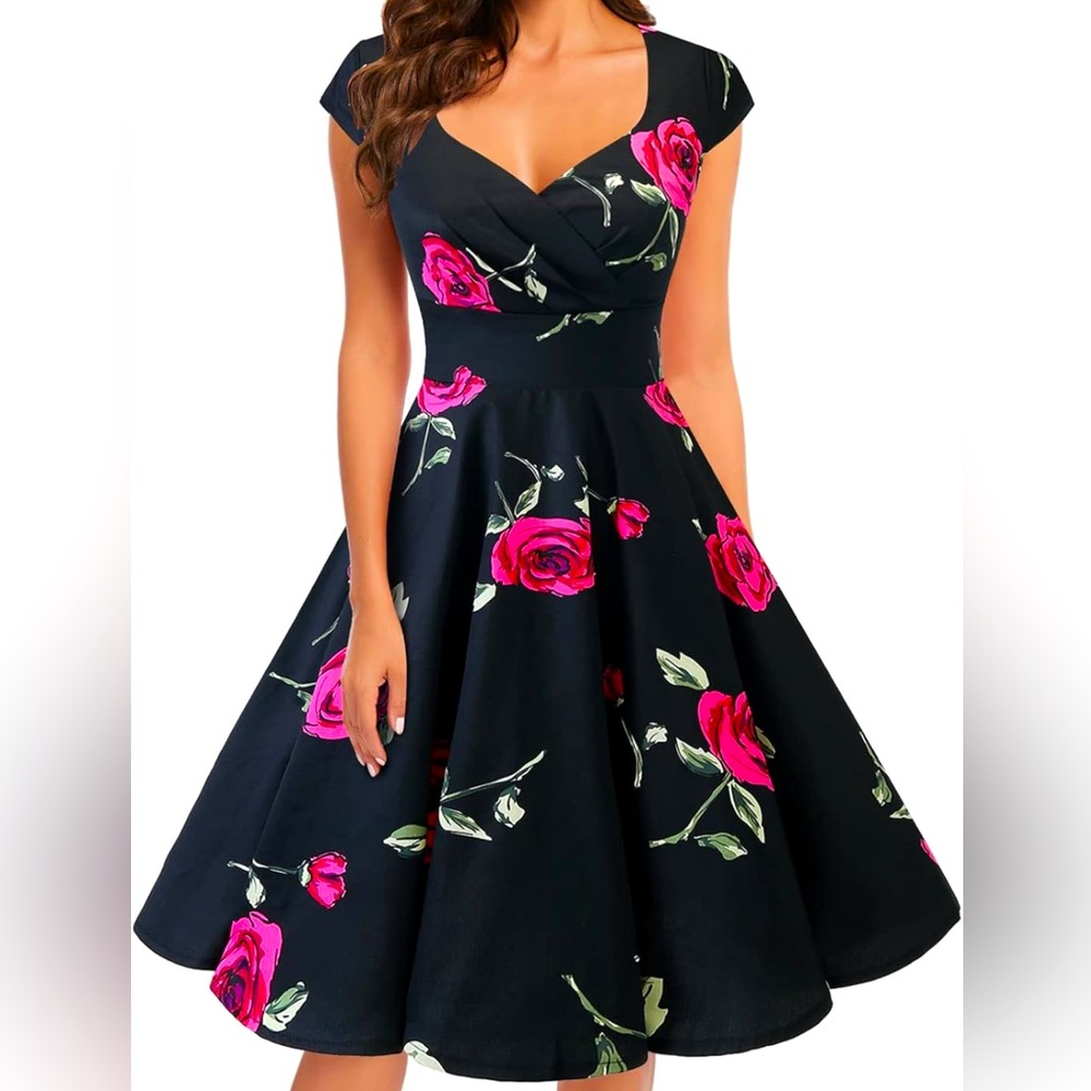 Bbonlinedress Women Short 1950s Retro Vintage Cocktail Party Swing Dress